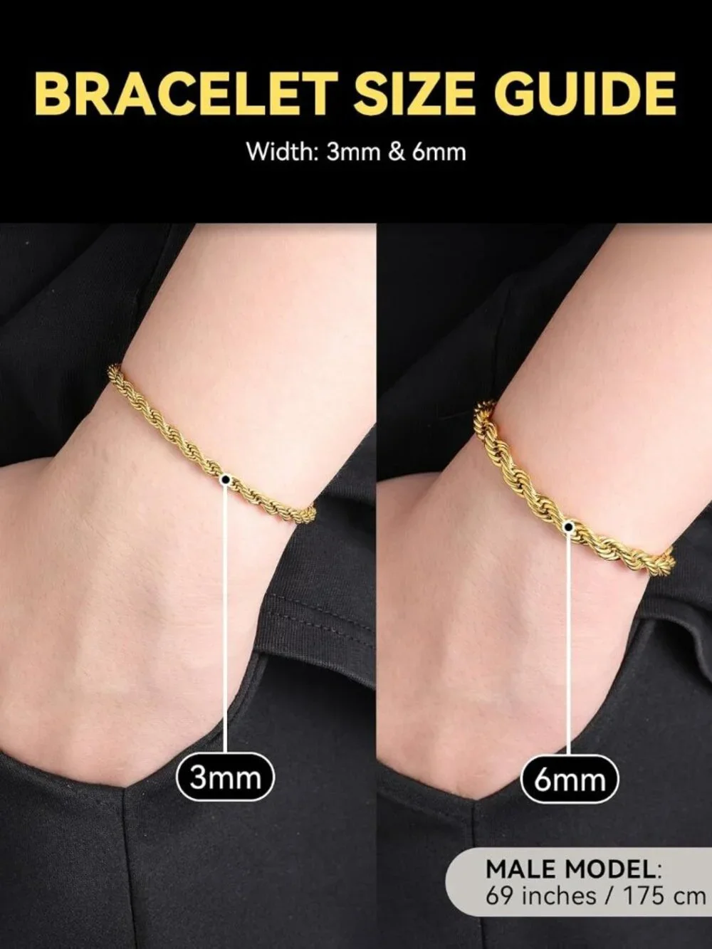 Stylish Twisted Rope Chain Bracelet for Men - Silver/Black/Gold, Multiple